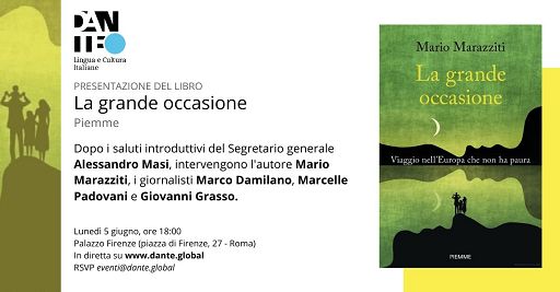 Libri, il 5 giugno presentazione “La grande occasione” di Mario Marazziti