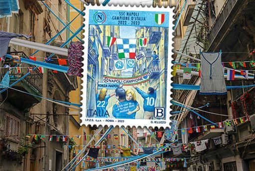 Un francobollo celebra il terzo scudetto del Napoli