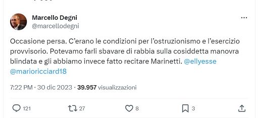 Degni: il mio post? La verità è che il Parlamento non si esprime più