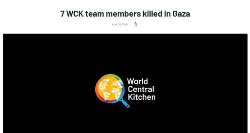 WCKitchen: sono sette gli operatori umanitari uccisi in un raid a Gaza