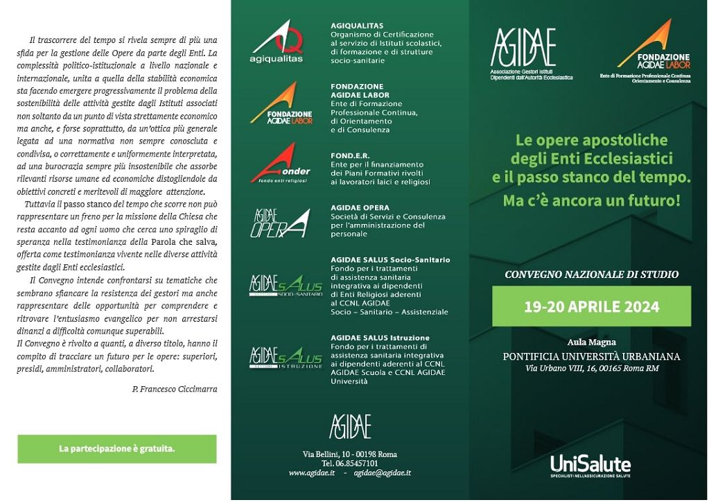 Focus su Opere apostoliche enti ecclesiastici, il 19 e 20 convegno Agidae