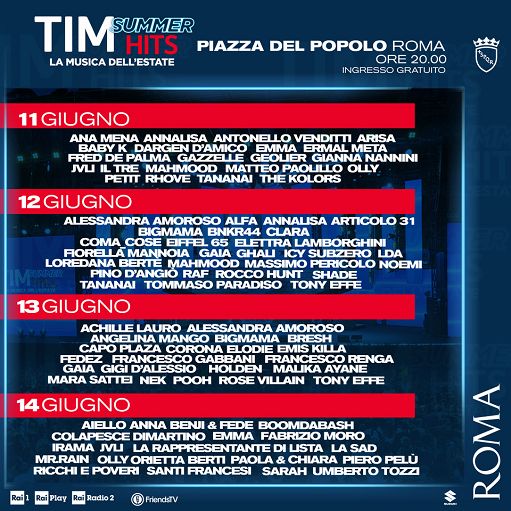 Arrivano in Piazza del Popolo a Roma i TIM Summer Hits