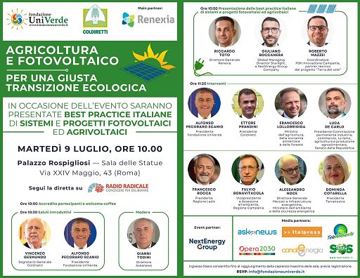 Convegno a Roma “Agricoltura e fotovoltaico per una giusta transizione energetica”