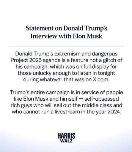 Harris-Walz rispondono a Trump e attaccano Elon Musk
