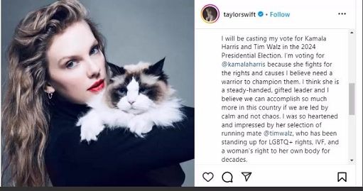 Usa2024, Trump contro Taylor Swift per l’appoggio a Harris: lo pagherà