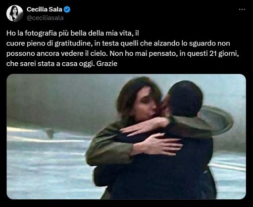 Cecilia Sala: “Mai pensato che sarei stata a casa oggi”